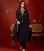 Black embroidery rayon kurta with pant and duptta