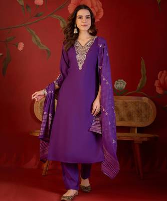 Blue embroidery rayon kurta with pant and duptta 1