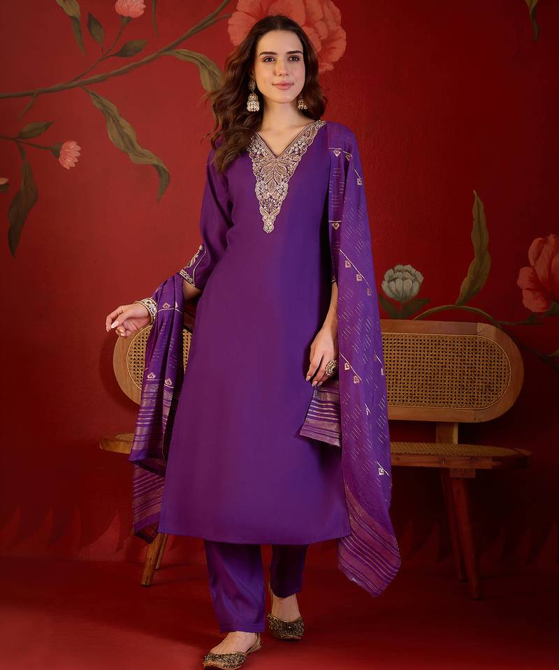 Blue embroidery rayon kurta with pant and duptta
