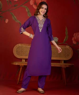 Blue embroidery rayon kurta with pant and duptta 3