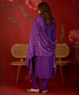 Blue embroidery rayon kurta with pant and duptta 4