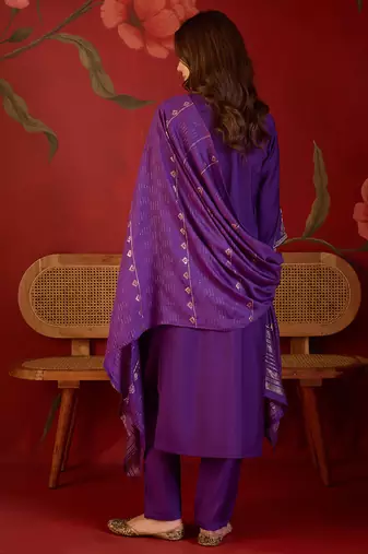 Blue embroidery rayon kurta with pant and duptta
