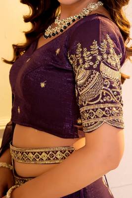 WINE CRUNCHY SILK PARTY WEAR EMBROIDERY LEHNGHA CHOLI  6