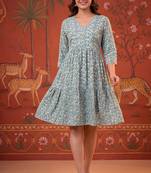 Grey printed cotton flare dress