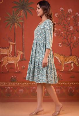 Grey printed cotton flare dress 2