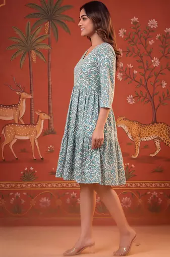 Grey printed cotton flare dress