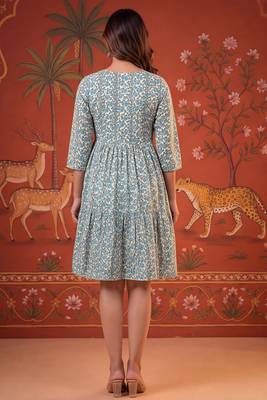 Grey printed cotton flare dress 4