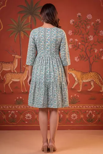 Grey printed cotton flare dress