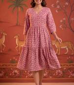 Pink printed cotton flare dress