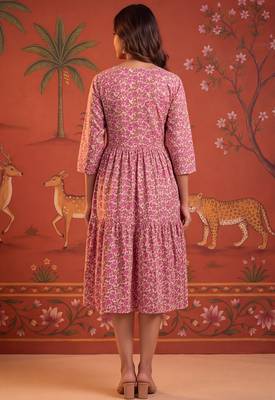 Pink printed cotton flare dress 5