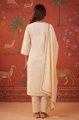 Peach embroidery with digital print coton kurta with pant 4