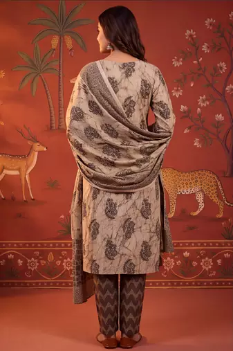 Black printed cotton kurta with pant and duptta