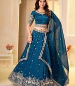  TEAL GREEN CRUNCHY SILK PARTY WEAR EMBROIDERY LEHNGHA CHOLI 