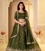 GREEN CRUNCHY SILK PARTY WEAR EMBROIDERY LEHNGHA CHOLI 