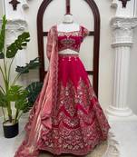 Red Mul Chanderi Thread Sequence with Cutwork lehenga choli and duppta