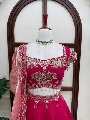 Red Mul Chanderi Thread Sequence with Cutwork lehenga choli and duppta 4