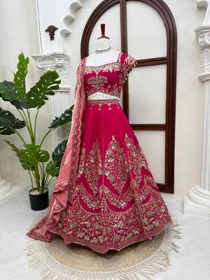 Red Mul Chanderi Thread Sequence with Cutwork lehenga choli and duppta 5