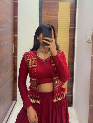 Red Shrug Navratri Lehenga Choli 2
