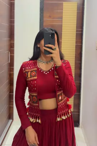 Red Shrug Navratri Lehenga Choli