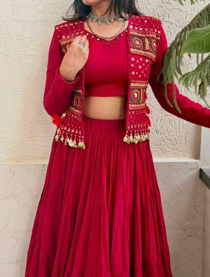 Red Shrug Navratri Lehenga Choli 1