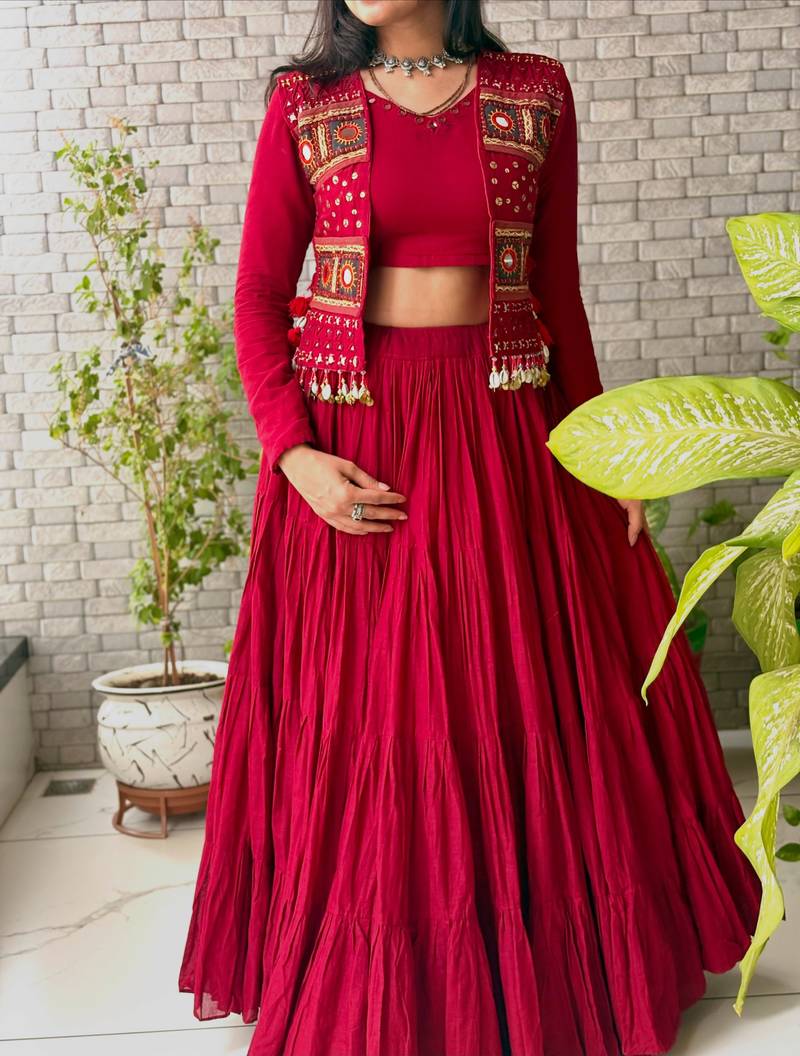 Red Shrug Navratri Lehenga Choli