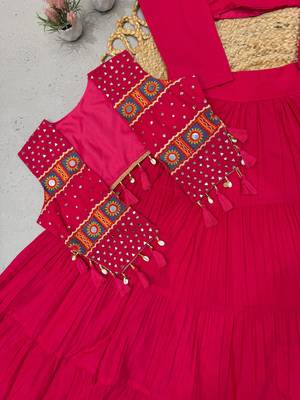 Red Shrug Navratri Lehenga Choli 5