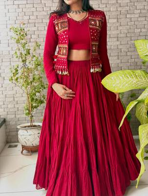 Red Shrug Navratri Lehenga Choli 6