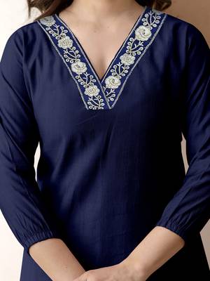 Navyblue stylish soft viscose silk kurta and pant casual wear co-ord set 4