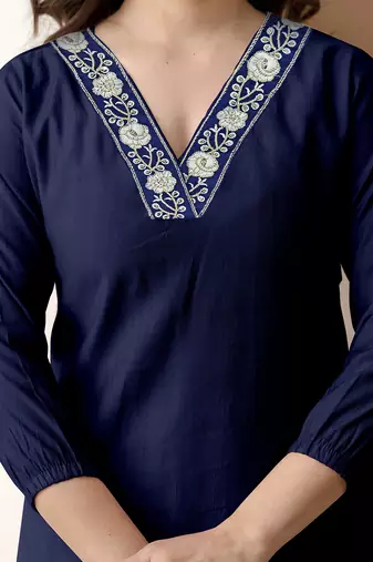 Navyblue stylish soft viscose silk kurta and pant casual wear co-ord set
