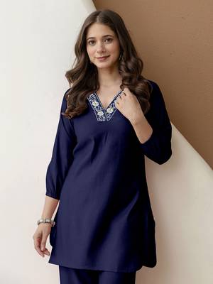 Navyblue stylish soft viscose silk kurta and pant casual wear co-ord set 5