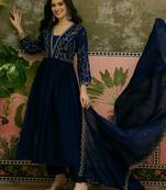 Blue color vichitra silk fabric smart and girlie ethnic kurta set