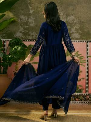 Blue color vichitra silk fabric smart and girlie ethnic kurta set 2