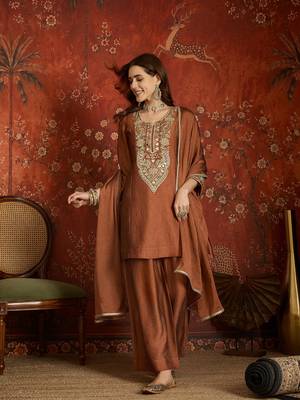 Rust color beautiful ceremonial heavy embroidered ceremonial salwar kameez 1