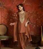 Rust color beautiful ceremonial heavy embroidered ceremonial salwar kameez