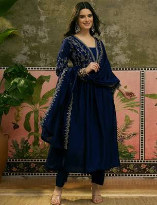 Blue color vichitra silk fabric smart and girlie ethnic kurta set 5
