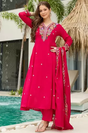 Pink color vichitra silk fabric smart and girlie ethnic kurta set