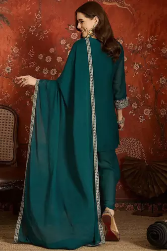 Rama color beautiful ceremonial heavy embroidered ceremonial salwar kameez