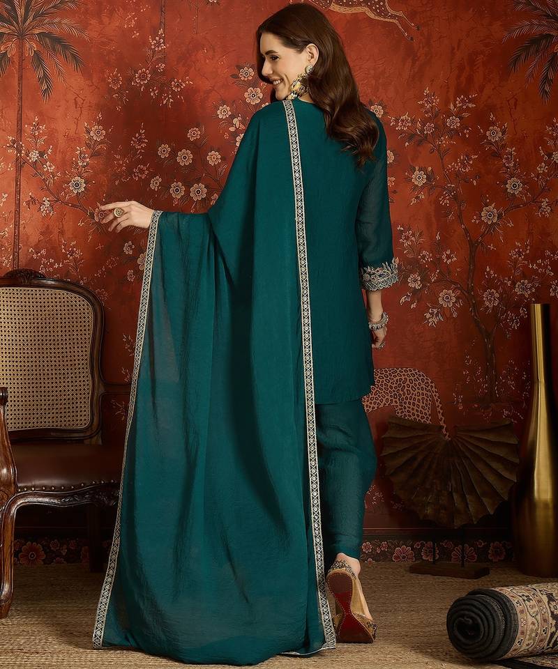 Rama color beautiful ceremonial heavy embroidered ceremonial salwar kameez