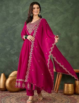 Pink color vichitra silk fabric smart and girlie ethnic kurta set 1