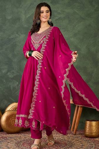 Pink color vichitra silk fabric smart and girlie ethnic kurta set