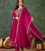 Pink color vichitra silk fabric smart and girlie ethnic kurta set