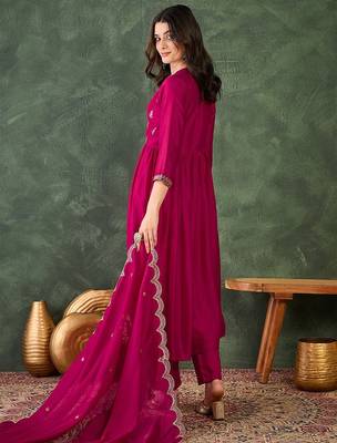 Pink color vichitra silk fabric smart and girlie ethnic kurta set 2