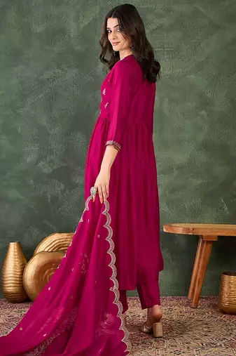 Pink color vichitra silk fabric smart and girlie ethnic kurta set