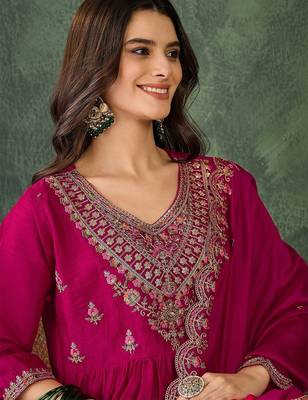 Pink color vichitra silk fabric smart and girlie ethnic kurta set 3