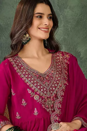 Pink color vichitra silk fabric smart and girlie ethnic kurta set