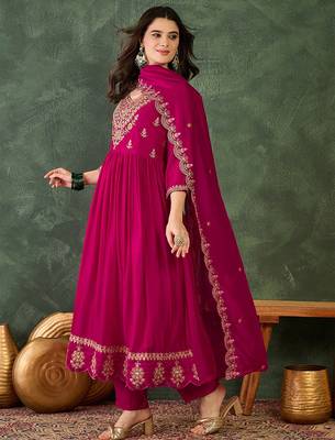 Pink color vichitra silk fabric smart and girlie ethnic kurta set 4