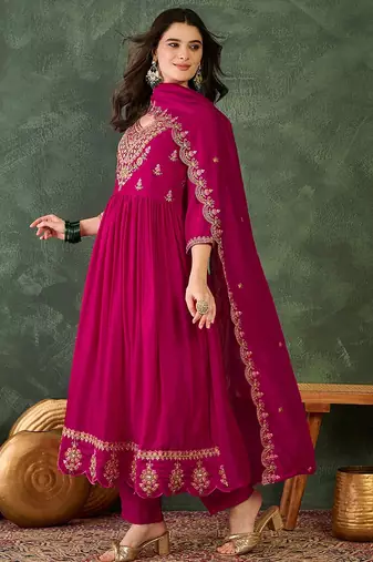 Pink color vichitra silk fabric smart and girlie ethnic kurta set