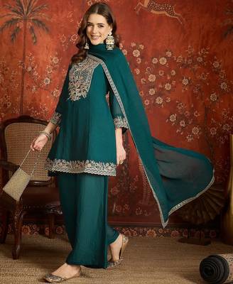 Rama color beautiful ceremonial heavy embroidered ceremonial salwar kameez 4