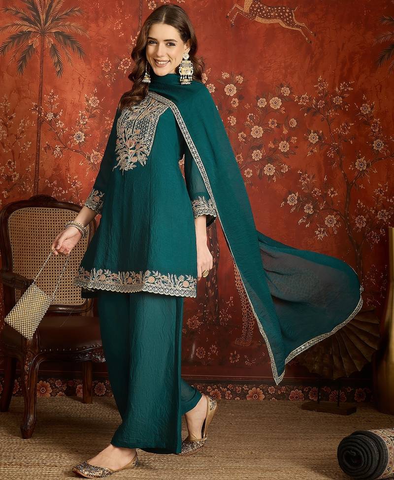 Rama color beautiful ceremonial heavy embroidered ceremonial salwar kameez