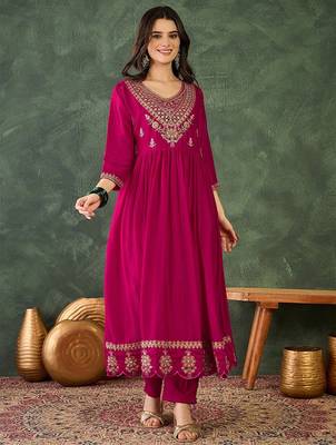 Pink color vichitra silk fabric smart and girlie ethnic kurta set 5
